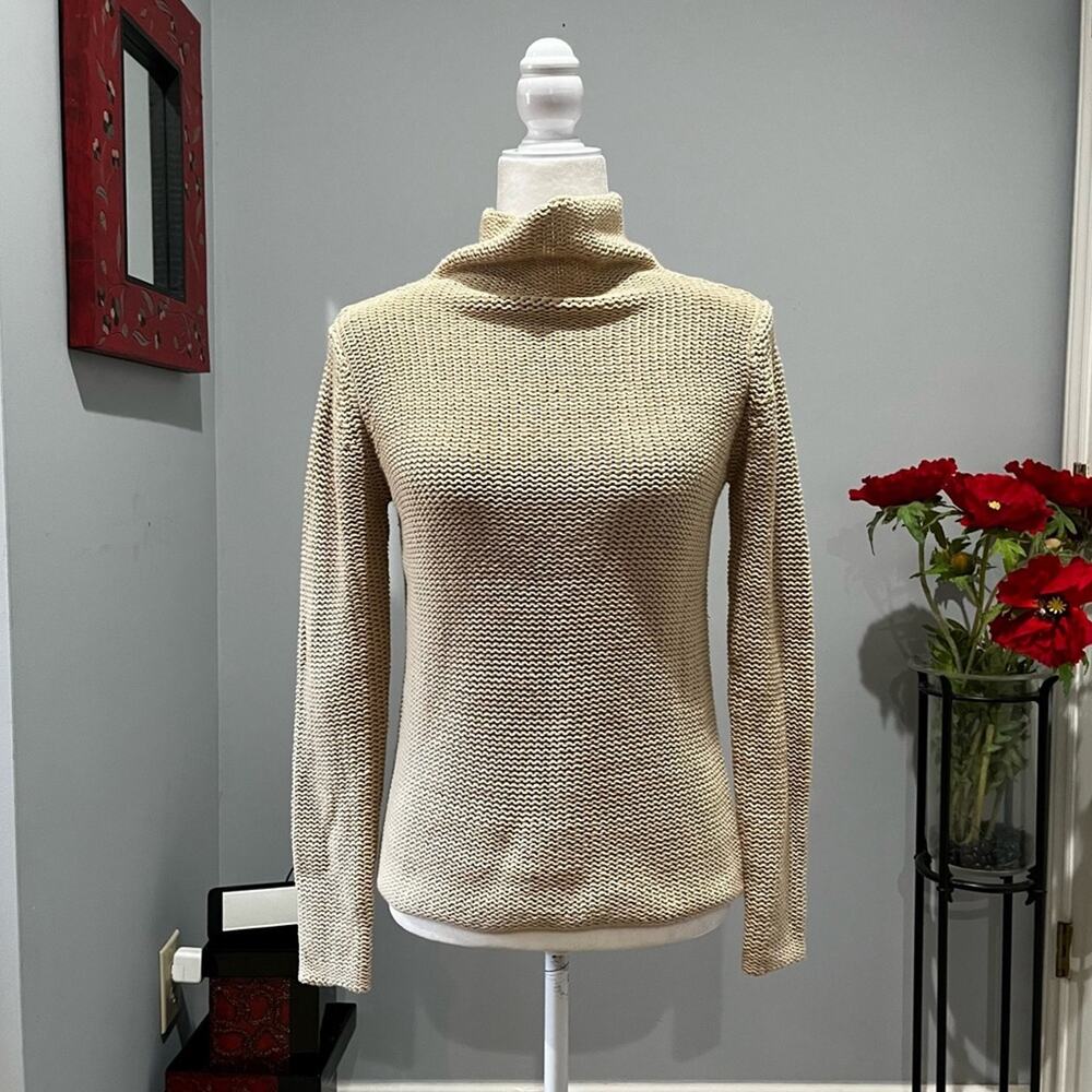 NEW Banana Republic Classic Knit Fisherman Funnel Neck Sweater Wheat XS NWT